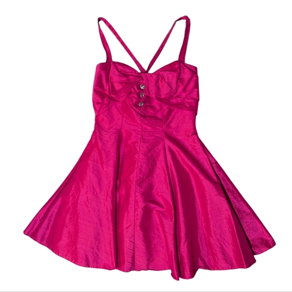 Flirtations by Alfred Anglelo Vintage Hot Pink Mini Dress Small Retro Prom - Picture 1 of 10